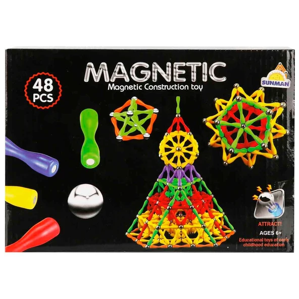 Renkli Manyetik Blok 48 Parça Magnetic Construction Toy ürün görseli 1