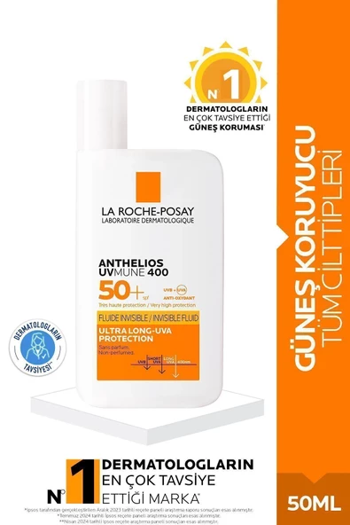La Roche Posay Anthelios Uvmune400 Invisible Fluid Spf50+Tüm Cilt Tipleri İçin Yüz Güneş Kremi 50 ml ürün görseli 1