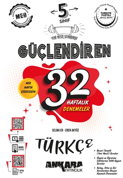 Ankara Yayınları 5.Sınıf Güçlendiren 32 Haftalık Türkçe Kazanım Denemeleri 2025 ürün görseli 1
