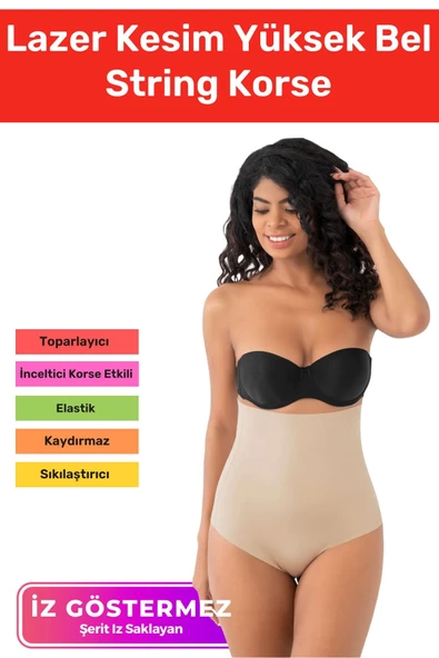 Özel Üretim İz Göstermeyen Kaymaz Toparlayıcı Sıkılaştırıcı Lazer Kesim Yüksek Bel String Korse ürün görseli 1