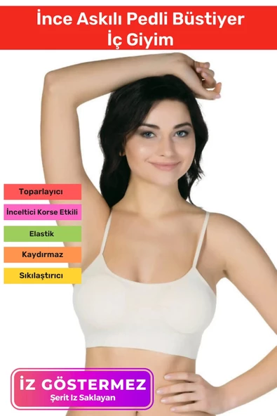 Yeni Sezon Esnek Askılı Pedli Rahat Konforlu Kadın Beyaz Ince Askılı Pedli Büstiyer İç Giyim ürün görseli 1