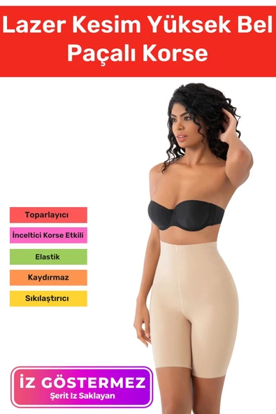 Yeni Sezon İz Göstermeyen Kaymaz Sıkılaştırıcı Toparlayıcı Kadın Lazer Kesim Yüksek Bel Paçalı Korse ürün görseli 1