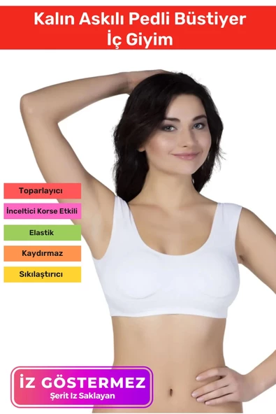 Yeni Sezon Rahat Sıkılaştırıcı Toparlayıcı Şekillendirici Kadın Dikişsiz Kalın Askılı Pedli Bustiyer ürün görseli 1