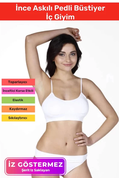 Yeni Sezon Esnek Askılı Pedli Rahat Konforlu Kadın Beyaz Ince Askılı Pedli Büstiyer İç Giyim ürün görseli 1