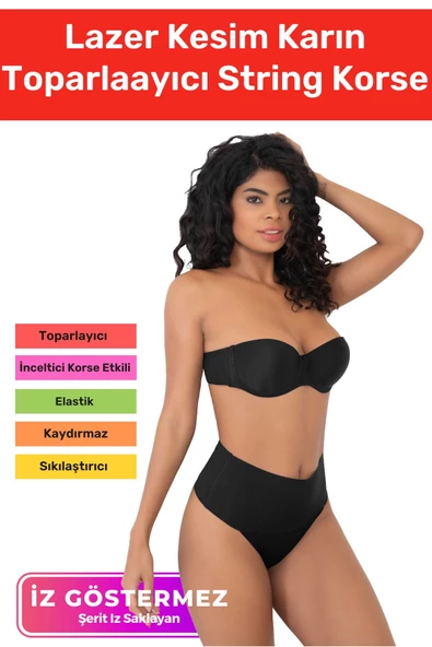 Özel Üretim İz Göstermeyen Kaymaz Sıkılaştırıcı Kadın Lazer Kesim Karın Toparlaayıcı String Korse ürün görseli 1