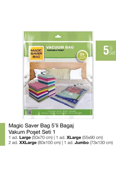 Magic Saver Bag 5 li Vakumlu Poşet Set 1 ürün görseli 1