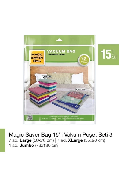 Magic Saver Bag 15li  Vakumlu Poşet Set 3 ürün görseli 1
