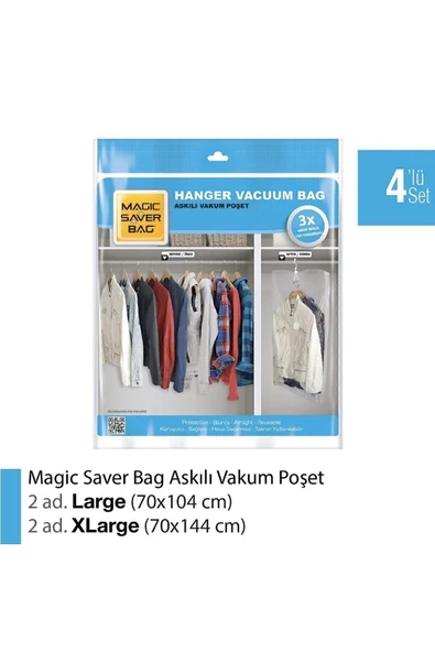 Magic Saver Bag Magıc Saver Bag 4lü Askılı Vakumlu Poşet Seti 2l 2xl ürün görseli 1