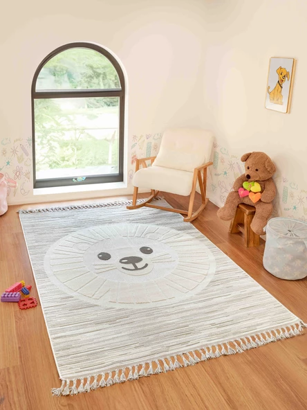Bercario Kids 9274 Aslanlı Hayvan Figürlü Dokuma Çocuk Odası Yumuşak Bebek Odası Halısı ürün görseli 1