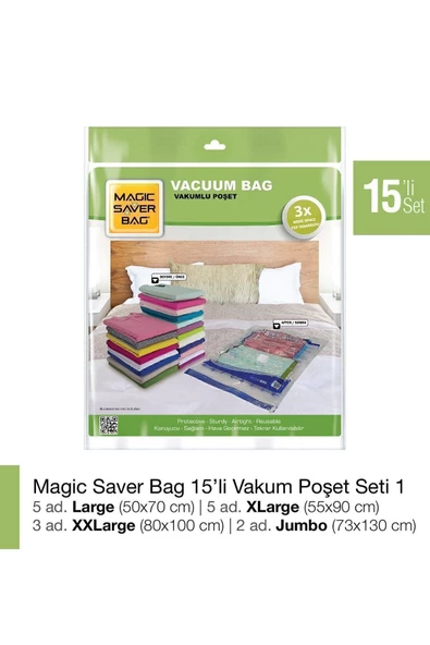 Magic Saver Bag 15li  Vakumlu Poşet Set 1 ürün görseli 1