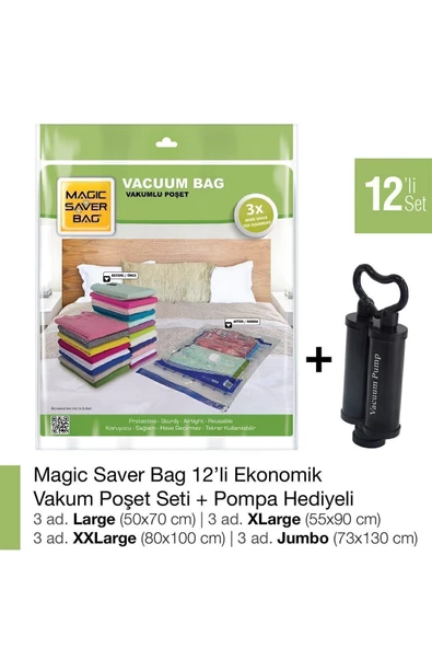Magic Saver Bag 12li  Eko Vakumlu Poşet Set+Pompa Hediyeli ürün görseli 1