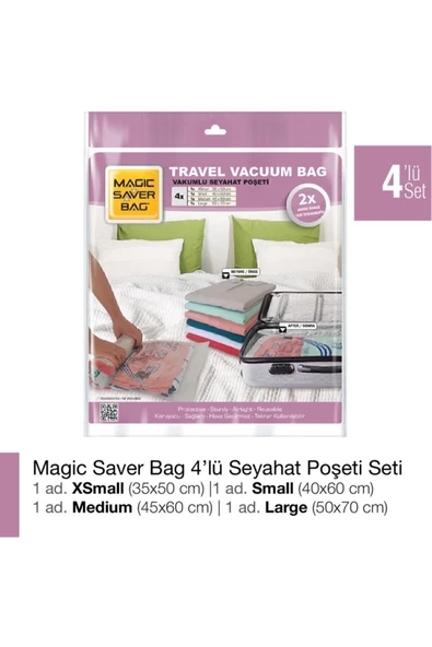 Magic Saver Bag Vakumlu Seyahat Poşeti Seti 4lü ürün görseli 1
