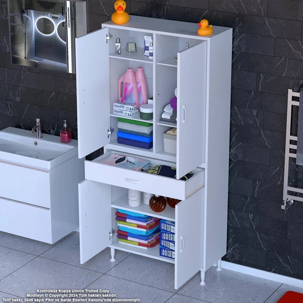 Modilayn YENİ AFRA 75 x 173 x 32,5 cm 1 Çekmece 4 Kapak 5 Raf 8 Bölme Çok Amaçlı Banyo & Mutfak Dolabı  ürün görseli 1