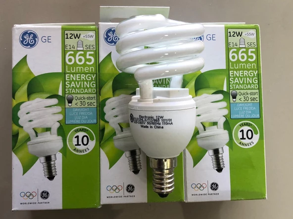 3 ADET GENERAL ELC. E 14 TASARRUFLU LAMBA  12W 55W  665 LÜMEN  6500KELVİN BEYAZ ürün görseli 1