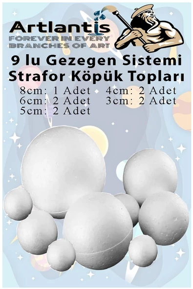 Güneş Sistemi Maketi İçin 9 lu Boyanabilir Strafor Top Seti Gezegenler Modeli Deney Okul Seti Köpük Küre Top ürün görseli 1