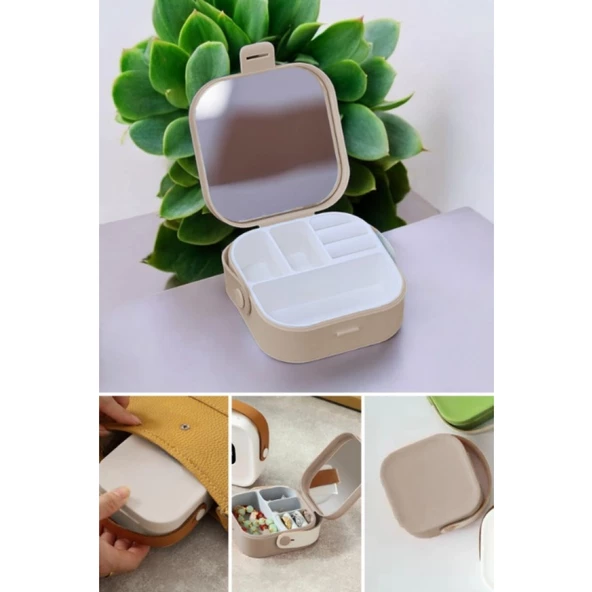 Piev House By House Çanta İçi Aynalı Mini Makyaj Takı Kutusu Cappuccino ürün görseli 1