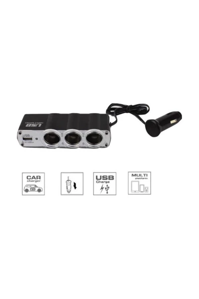 Autokit Oto Çakmaklık Çoğaltıcı 3 Port + 1 Usb - 1a 5 V ürün görseli 1