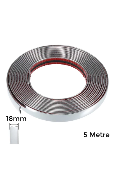 SortGarage Yapışkanlı Nikelaj Şerit Bant Çıta 18mm 5 Metre Krom ürün görseli 1