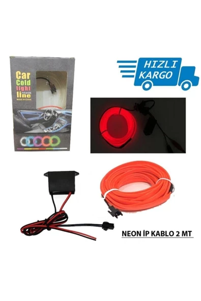 Universal Araba Araç Içi Torpido Ledi Ip Neon Ip Led El Wire 2 Metre Kırmızı ürün görseli 1