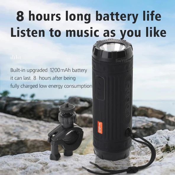 T6 Led 1200 mAh Bluetooth Hoparlörlü Su Geçirmez Powerbankli USB Şarjlı Bisiklet Farı ürün görseli 1
