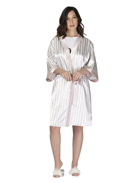 U&ME Bride Stripe Saten Sabahlık Pudra ürün görseli 1