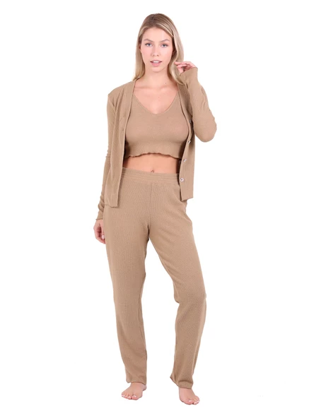 U&ME Ribbed Crop 3lü Takımı Camel ürün görseli 1