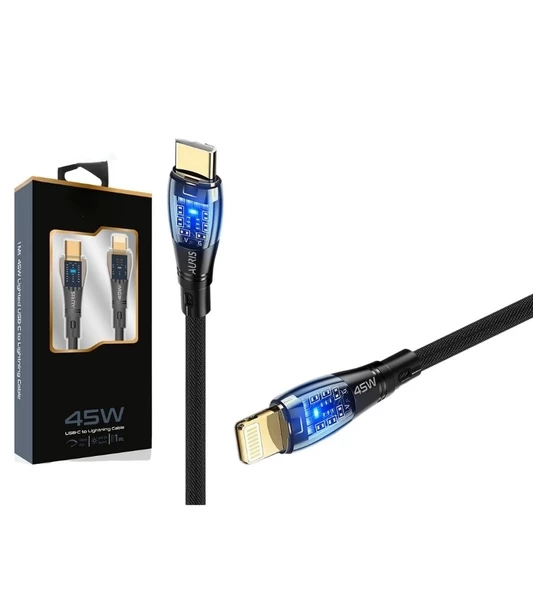 45W USB-C Lightning Işıklı Şeffaf Kablo Hızlı Şarj, Dayanıklı Tasarım, iPhone ve iPad Uyumlu ürün görseli 1