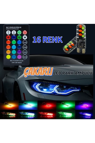 WOCA Kumandalı Çakarlı Araç Park Ampulü ( 2 Adet ) RGB Park Stop ampulü ürün görseli 1