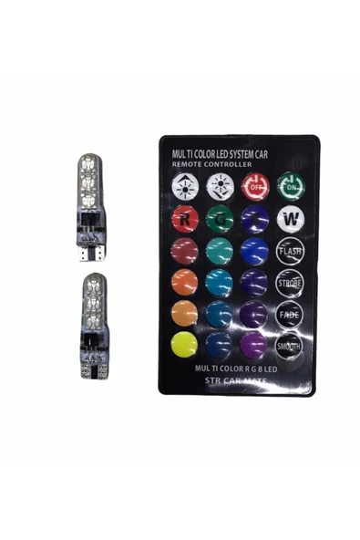 DMR Kumandalı T10 Araç Uyumlu Park Ampulü 2 Adet 18 Led Rgb Park ürün görseli 1