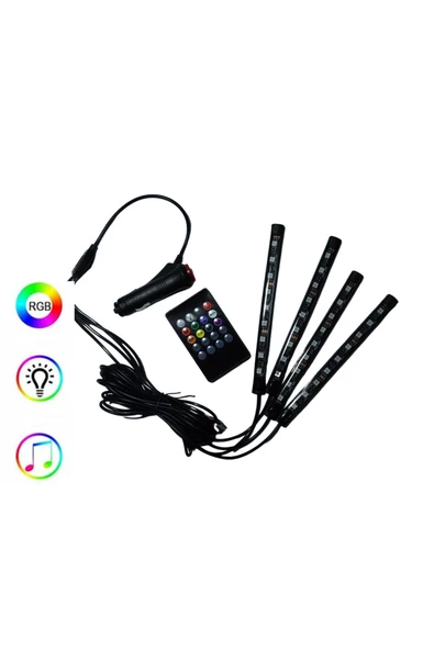Waxen 12 Led Ayak Altı Led Lamba Kumandalı Sese Duyarlı Çakmaklık Girişli Rgb Araç Içi Aydınlatma ürün görseli 1