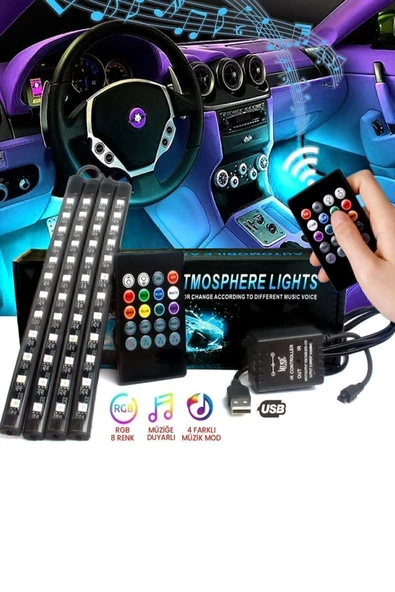 Matrix Araç Içi Aydınlatma Kumandalı Müziğe Duyarlı 12 Led Ayak Altı Led - 7 Renk Rgb Pro ürün görseli 1