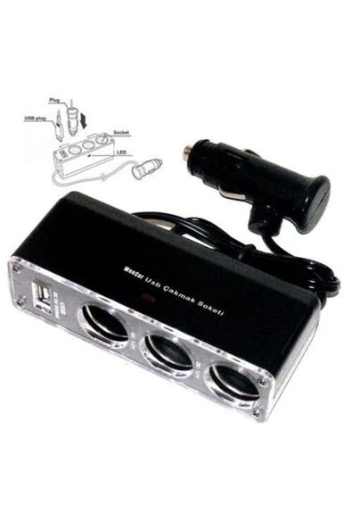 Marka Krc Usb 3 Lü Çakmak Çoklayıcı Çoğaltıcı Soket Çakmaklık ürün görseli 1