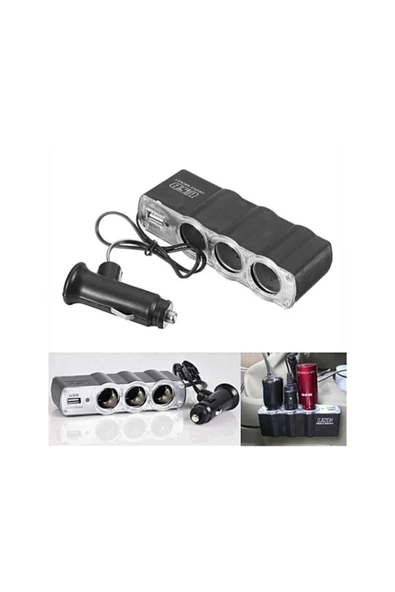 WOZLO 3 Port  1 Usb Oto Araç Çakmaklık Çoğaltıcı Çoklayıcı Hub ürün görseli 1