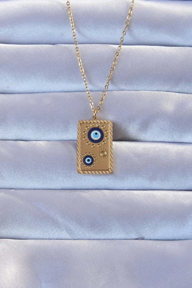 Gold Renk İşlemeli Nazarlı Vintage Kolye - EBJ240928W28316 ürün görseli 1