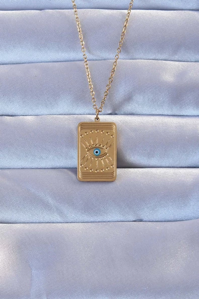Gold Renk İşlemeli Nazarlı Göz Model Vintage Kolye - EBJ240928W28317 ürün görseli 1
