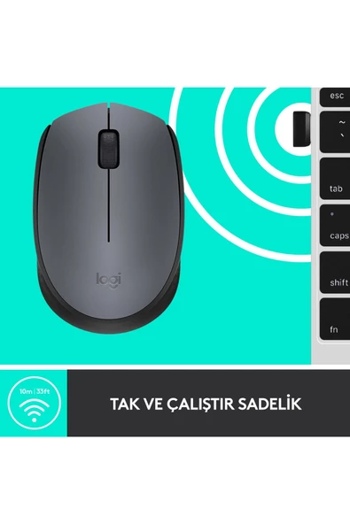logitech M170 Usb Alıcılı Kablosuz Kompakt Mouse - Gri - Resim 6