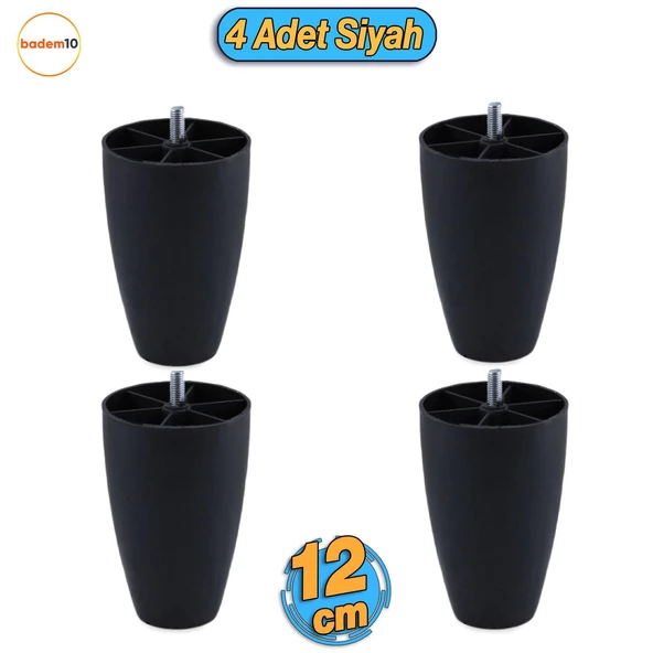 Oval 4 Adet 12 cm (SİYAH) Mobilya Dolap Kanepe Koltuk Baza Ünite Yükseltici Destek Ayağı Ayakları ürün görseli 1