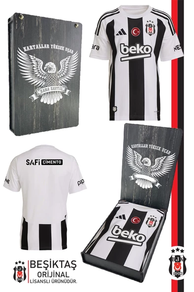 Beşiktaş Orijinal 24-25 Çubuklu Siyah-Beyaz Forma Hediyelik Ahşap Kutulu ürün görseli 1