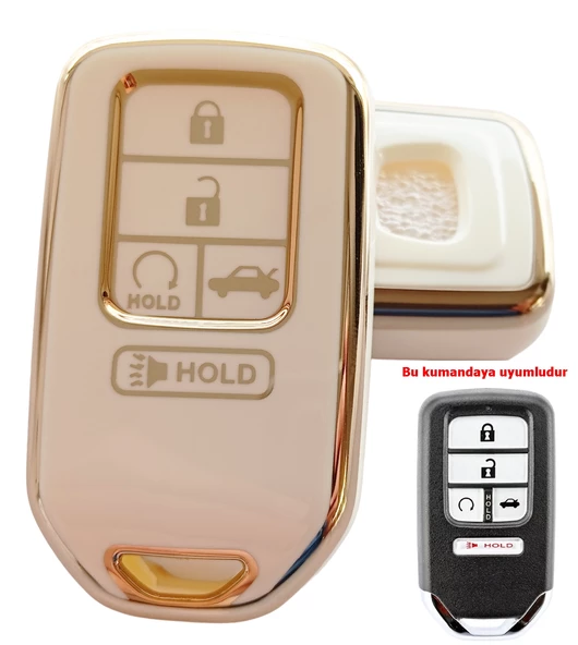 Honda Civic Accord Uyumlu Smart Anahtar Kılıfı Kumanda Kılıfı Oto Anahtarlık Beyaz Gold ürün görseli 1