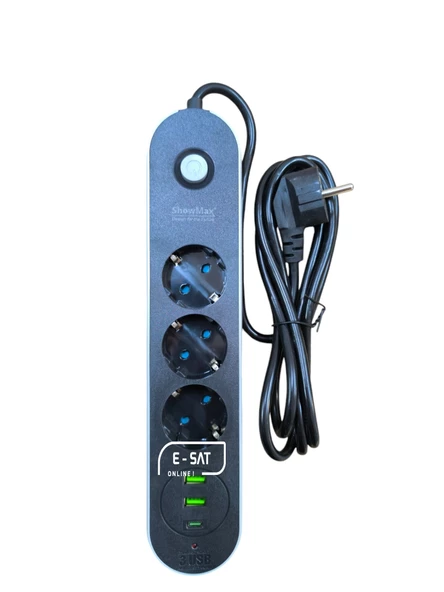 SHOWMAX 4628 3 LÜ 2 MT 2 USB 1 TYPE C GİRİŞLİ TERMAL AKIM KORUMALI GRUP PRİZ ürün görseli 1