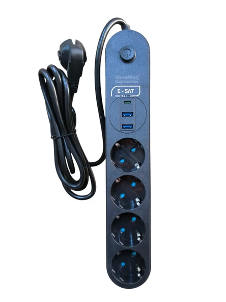 SHOWMAX 4625 4 LÜ 2 MT 2 USB 1 TYPE C GİRİŞLİ TERMAL AKIM KORUMALI GRUP PRİZ ürün görseli 1