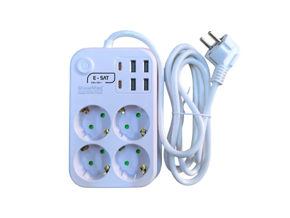 SHOWMAX 4629 4 LÜ 2 MT 4 USB 2 TYPE C GİRİŞLİ TERMAL AKIM KORUMALI GRUP PRİZ ürün görseli 1
