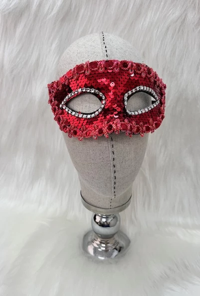 Plastik Pullu Lüks Maske Kırmızı - Resim 2
