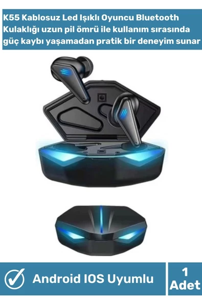Oyuncu Kulaklık Kablosuz Bluetooth Uyumlu Oyuncu Donanımları K55 Mikrofonlu Ledli Gaming Kulaklık ürün görseli 1