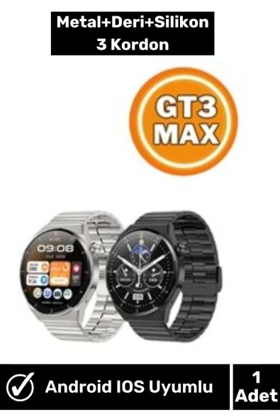 3GT MAX Smart Watch 1.45 inç P Design Siri Nfc Bluetooth Gümüş Gri Akıllı Saat 3x Kordon ürün görseli 1