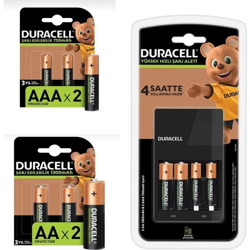 Duracell Cef 14 Şarj Cihazı ve 4 Adet 1300 Mah Aa Şarj Edilebilir Pil ve 4 Adet 750 Mah Aaa Şarj Edilebilir Pil ürün görseli 1