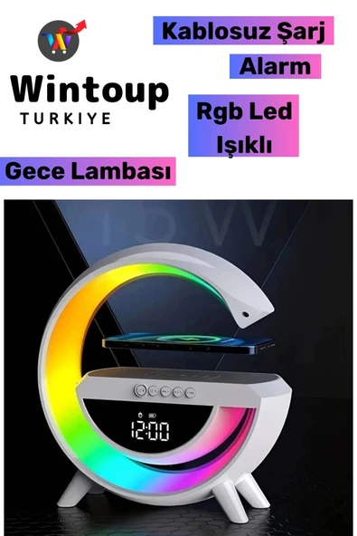 Ledli Kablosuz Masaüstü Hoparlörü Şarj Standı Çalar SaatG Şekil Müzik Makinesi ürün görseli 1
