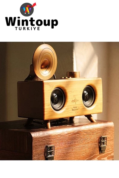 Nostaljik Gramafon 3d Sound Ahşap Bluetooth Hoparlör ürün görseli 1