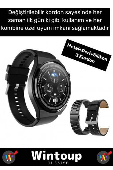 Huawei&Samsung&Xiaomi Uyumlu 3 Kordonlu Akıllı Saat Sesli Görüşme Bildirim Smart Watch ürün görseli 1