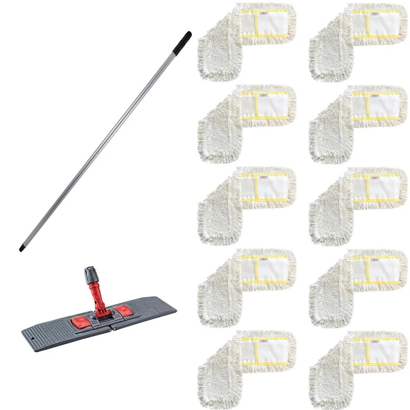 Cod-Ex Tablet Palet Nemli Yedek Mop Takımı - 10 Adet 60 Cm. Mop + Katlanır Aparat + Metal Vidalı Sap ürün görseli 1